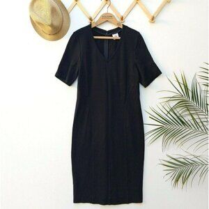 Cabi Sz 8 Solid Black V Neck Ponte Knit Sheath Shift Pencil Dress